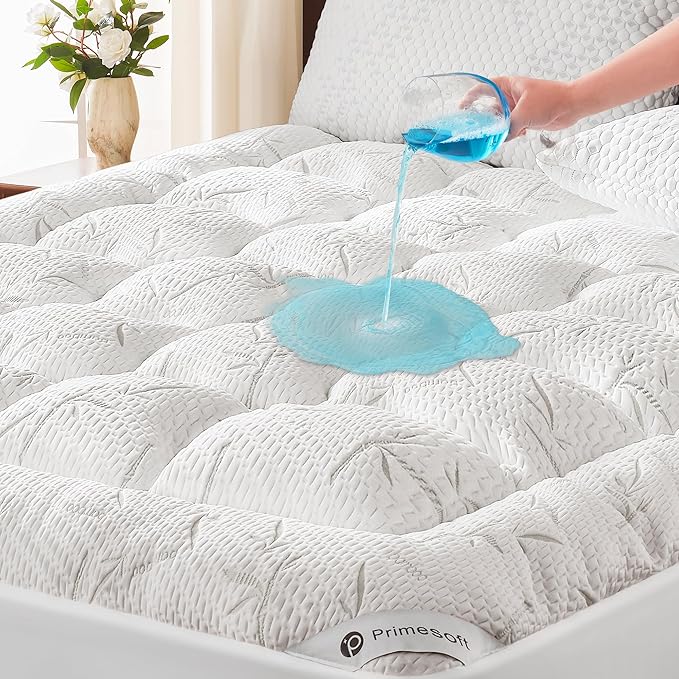 100% Waterproof Queen Size Mattress Topper, Thick Pillow Top Mattress Pad，Up to 21 Inch Deep Pocket,Soft Breathable Mattress Pad for Back Pain, Protector Cover(White)