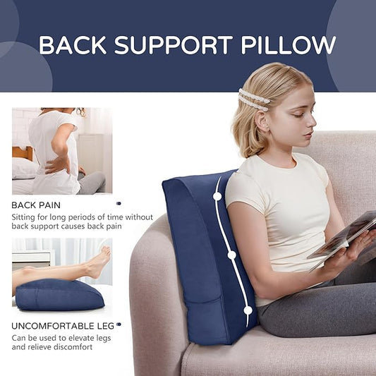 Daneey Back Pillow for Sitting in Bed, Back Support Pillow for Couch, Removable Velvet Cover, Blue