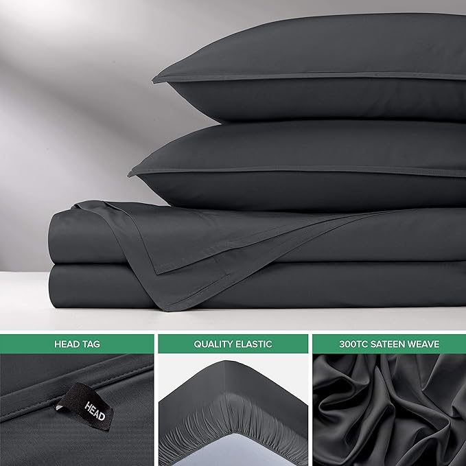 Pure Bamboo Twin XL Sheets, Genuine 100% Organic Viscose Derived from Bamboo Bed Sheet Set, Luxuriously Soft & Cooling, Double Stitching, 2 Year Quality Promise (Twin XL, Charcoal)
