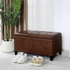 Joveco Storage Ottoman Bench, 33 Inches Faux Leather Rectangle Tufted Foot Stool for End Foot of Bed, Bedroom, Living Room, Walnut