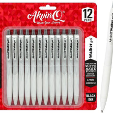 AKVINQ® Walker Gel Pens,12-Pack | 0.7mm Medium Point | Retractable Gel Ink Pen | Premium White Matte Finish | Black Ink | Smudge-Resistant | Comfortable Rubber Grip | Office & School Writing