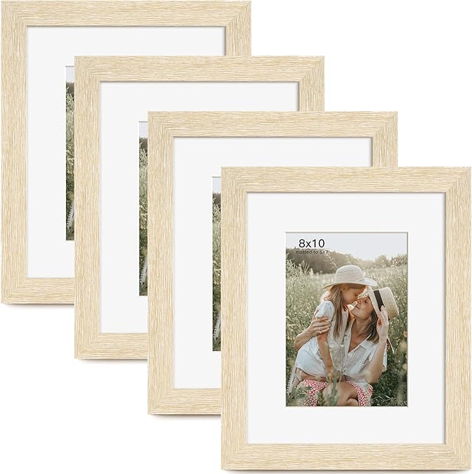 8x10 Picture Frame with Mat for 5x7 Set of 4, Natural Wood Grain 8 x 10 Gallery Wall Picture Frames for Tabletop or Wall Mounting(4 Pack, Natural)