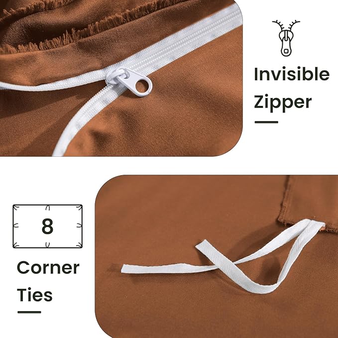 NEXHOME PRO Duvet Cover King Size, Brunt Orange 3 Pieces Boho Tufted Duvet Cover Set, Soft and Lightweight Microfiber Comforter Cover Set for All Season (Brunt Orange King, 104 x 90)-No Comforter