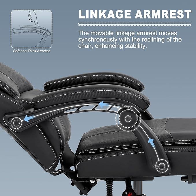 Misolant Big and Tall Office Chair with Footrest, High Back Desk Chair with Linkage Armrest, 90-155° Recline Executive Computer Chairs with Adjustable Height for Home