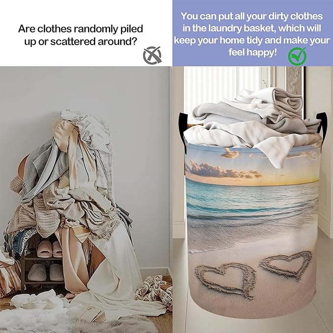 Laundry Basket-Starfish On A Beach Sand Foldable Waterproof Oxford Cloth Funny Tote Bag Laundry Hamper Clothes Storage Bucket Organizer For Bathroom/Laundry Storage/Bedroom Storage Basket