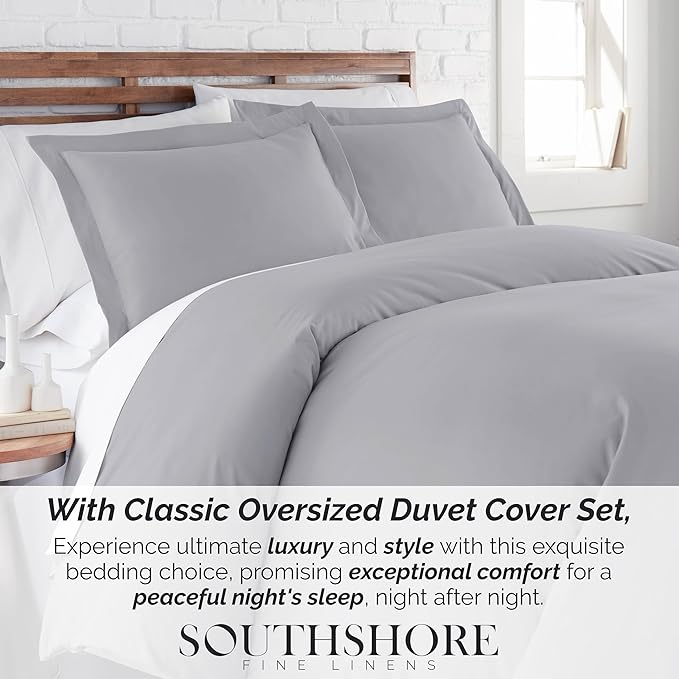 Southshore Fine Living, Inc. Premium Collection Twin Duvet Cover Bedding Set, Soft Grey Duvet Cover Bedspread 2-Piece with one Matching sham (69 in Wide x 98 in Long), Steel Grey, Twin/Twin XL
