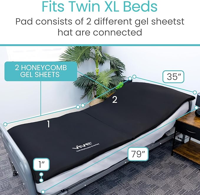 Vive Cooling Gel Mattress Topper - Honeycomb Gel Bed Pad for Hot Sleepers (Twin XL) - Ultimate Comfort and Support Mattress Topper for Twin Size Beds - Cooling, Pressure Relief