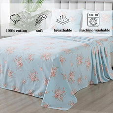 FADFAY Sheets Set Twin XL Blue Rose Floral College Bedding Rustic Peony Dorm Sheets Vintage Farmhouse Bedding 100% Percale Cotton Breathable Sheet with Deep Pocket Fitted Sheet 4Pc, Twin XL Size
