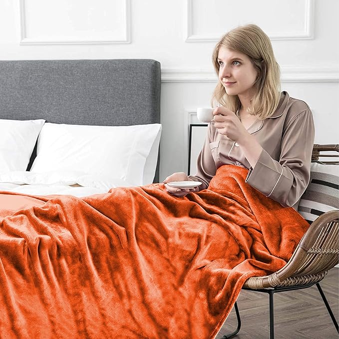 IR Imperial Rooms Fleece Blanket - Super Soft Fluffy Throw Blanket for Sofa and Bed - Warm and Cozy Lightweight 400 GSM Microfiber Bed Throws Blankets, 50 x 60 Inches (Throw/Travel, Rust)