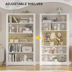 White Bookshelf, 5 Tier Tall Bookshelf, Metal Bookshelves and Bookcases with Adjustable Shelves, Large Bookshelf Open Display Shelves with for Study, Office, Corner (69