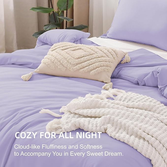 Litanika Comforter Set, Lightweight Solid Bedding Comforter Set, Fluffy Down Alternative Bed Set, Lavender, Queen