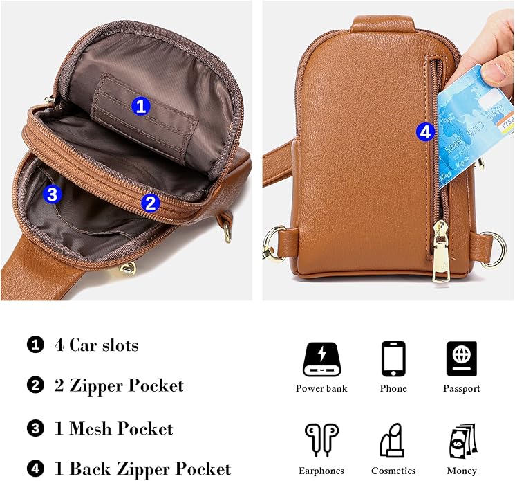 INICAT Travel Small Crossbody Sling Bags Women Cross Body Purses Passport Holder Vegan Leather Fanny Packs Birthday Gifts