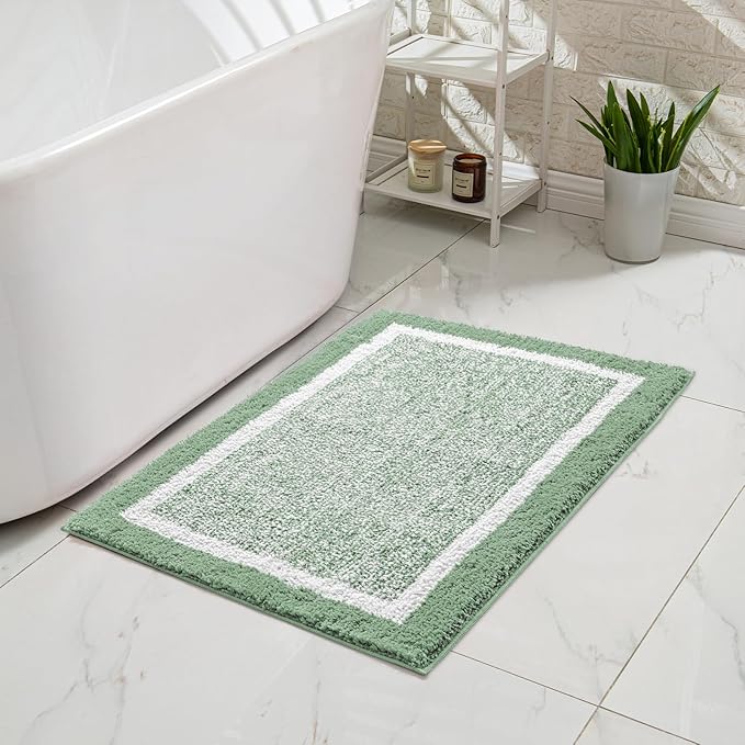 CozeCube Bath mats for Bathroom Non Slip, Fluffy Absorbent Microfiber Bath mat Washable, Aesthetic Bathroom Rugs, Small Sage Green Bath mat, Sage Green, 24" x 16"