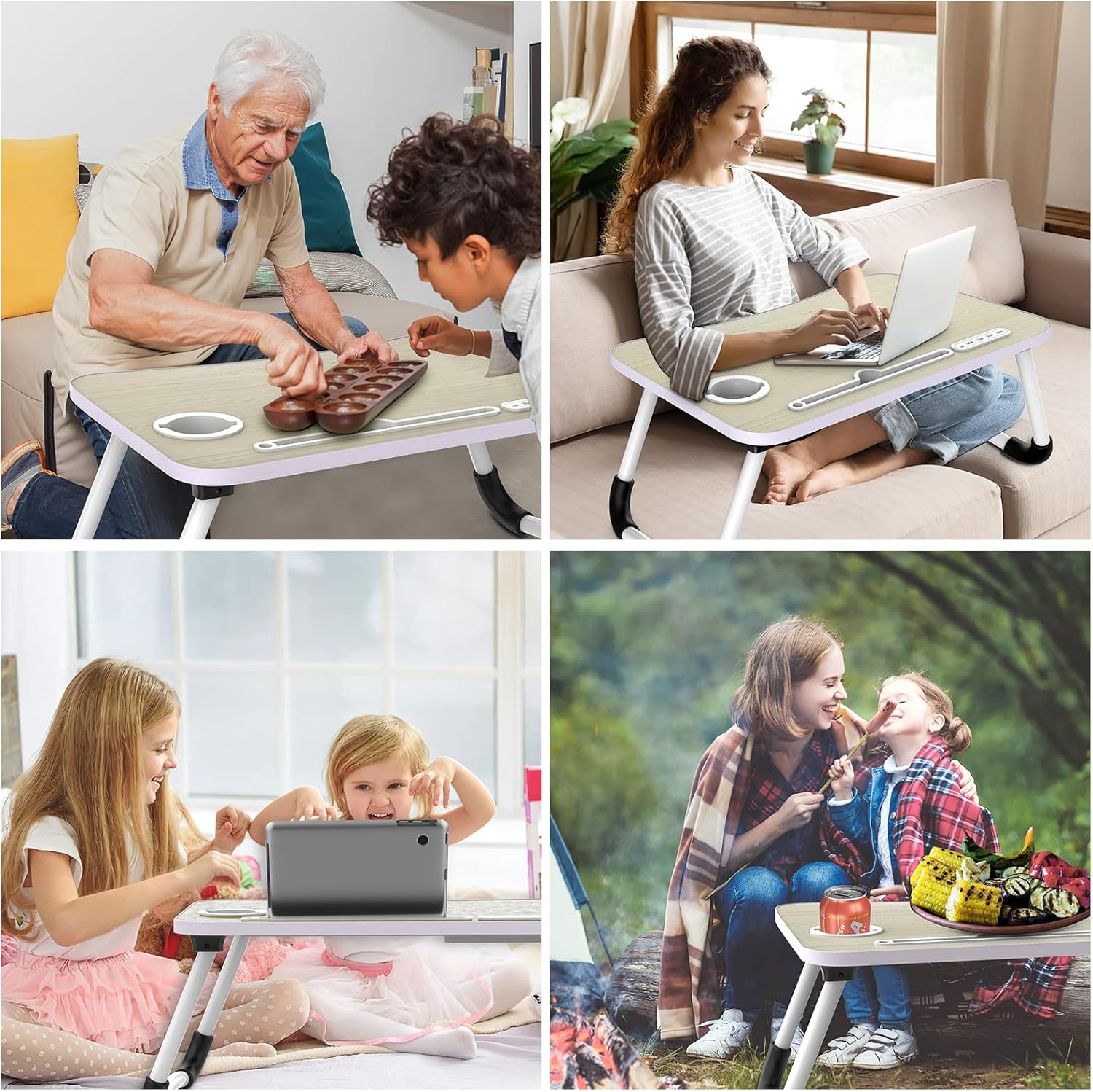 Zapuno Laptop Lap Desk, Foldable Laptop Table Tray with 4 USB Ports Storage Drawer and Cup Holder, Lap Bed Desk Notebook Stand Laptray Portable Standing Table for Bed Couch Floor