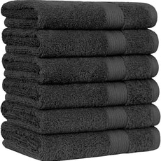 Amazon Basics 6 Piece Fade Resistant Hand Towel, 100% Cotton, Black, 26'' x 16''