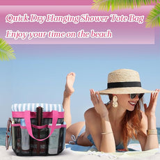 Hillban 4 Pcs Mesh Shower Caddy Portable Large Quick Dry Shower Caddy Basket with Deeper 8 Pockets and 2 Handles Hanging Bag for College Dorm Room(White, Pink, Green, Rose Red)