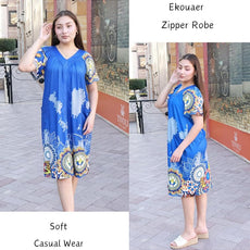 Ekouaer Women Robe Zipper Front Mumu Duster Robes Zip Up Housecoat Soft Sleepwear with Pockets