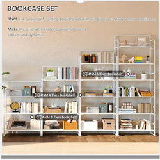 4NM No Assembly 6 Tiers Folding Bookshelf Storage Shelves Vintage Bookcase Standing Racks Study Organizer Home Office (All White)