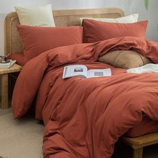 BESTOUCH Duvet Cover Set 100% Washed Cotton Linen Feel Super Soft Comfortable Chic Lightweight 2 PCs Home Bedding Set Solid Crimson Red Twin/Twin XL