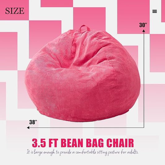 Hobestluk 3.5FT Bean Bag Chair Adult Bean Bag Chair Large Bean Bag Chair with Filler Included Teardrop Bean Bag with Removable Cover for Bedroom Living Room - (Large, Pink)