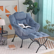 Tiita Lazy Chair with Ottoman, Modern Large Accent Lounge Armchair, Comfy Leisure Sofa Reading Chair with Footrest for Bedroom, Living Room, Dorm Rooms, Garden and Courtyard, Plush Light Blue