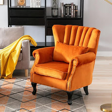 Velvet Accent Chairs Set of 2 with Arm Comfy Living Room Chair Mid-Century Modern Wingback Side Chair Single Sofa Couch for Bedroom Guest Room, Orange