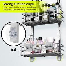 Orimade Over The Door Shower Caddy Adjustable 3 Tier Silver,Bathroom Hanging Organizer Shelf Rustproof with 4 Hooks,Shower Basket with Soap Holder and Suction Cup