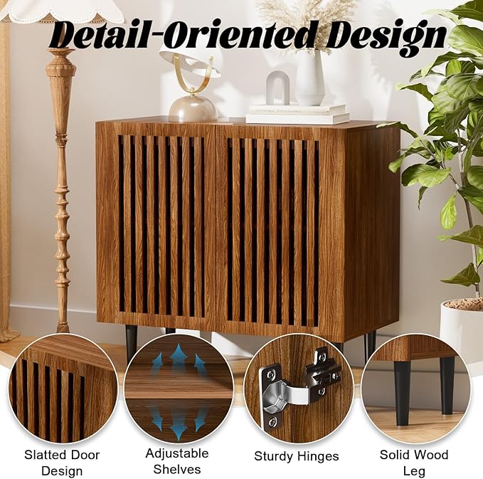 CHUWELL Storage Cabinet Set of 3, 94.5" Buffet Cabinet with 6 Doors and Adjustable Shelf, Sideboard Coffee Bar with Solid Wood Feet for Kitchen,Dining Room,Living Room,Brown