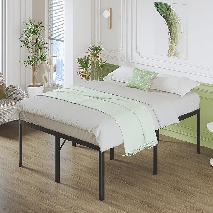 25 Inch High King Bed Frame with Rounded Corner Legs, Sturdy Mattress Foundation, Heavy Duty Metal King Size Platform No Box Spring Needed, Noise Free, Easy Assembly, Black
