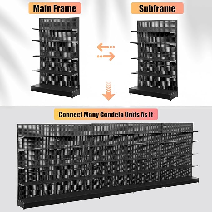 Eastern Tree Pegboard Display Stand, 4x6.5 Feet Gondola Retail Shelving Wall Display for Convenient Grocery Office Supply or Retail Stores, Standing Peg Board Display Rack with 30 Hooks, No 4 Shelves