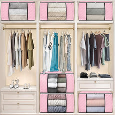 Fab totes 24 Gallons Clothes Storage, Foldable Thick Fabric Blanket Storage Bags, Containers for Organizing Bedroom, Closet, Clothing, Comforter, Organization with Handle (6 Pack,Pink)