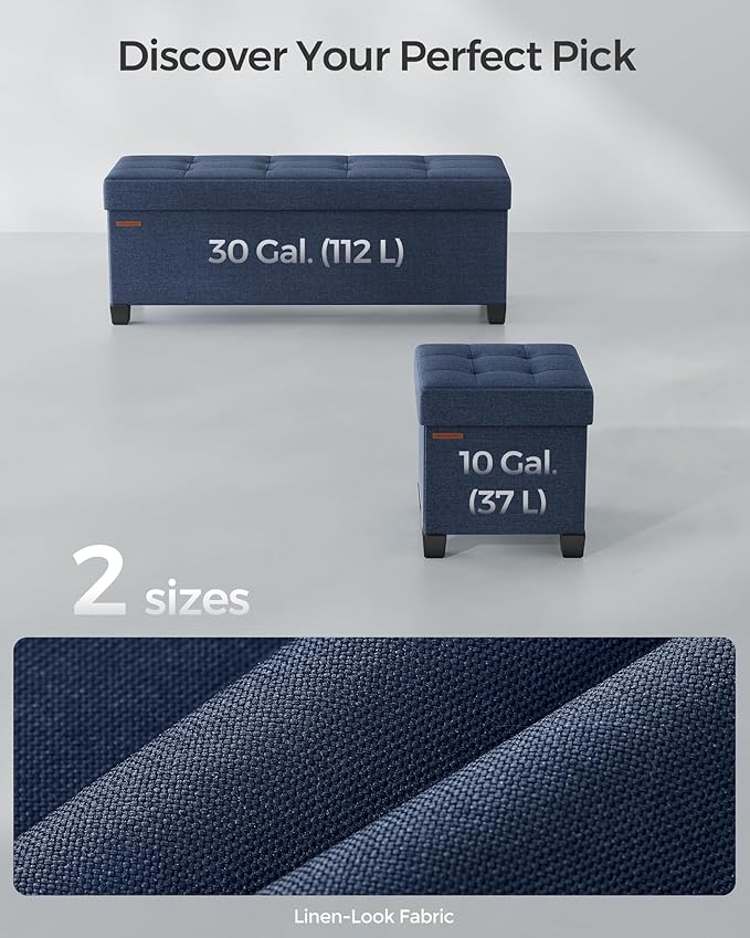 SONGMICS Storage Ottoman, Small Ottoman Foot Rest with Legs, 15 x 15 x 15.7 Inches Foot Stool, Load up to 660 lb, for Living Room, Bedroom, Dorm, Midnight Blue ULSF14IN