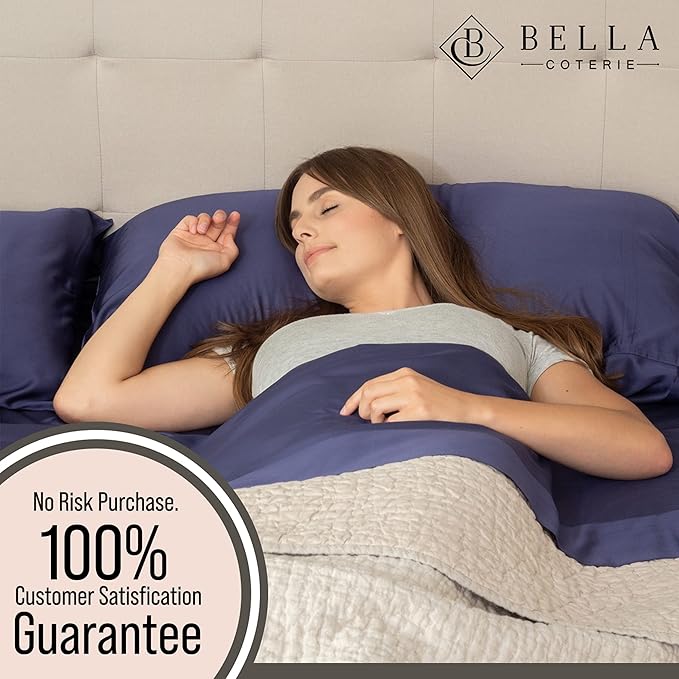 Bella Coterie 7 Piece Luxury Bamboo Viscose Split King Size Sheet Set | 2 Fitted Sheets for Adjustable Beds | 100% Organically Grown | Cooling for Hot Sleepers | 4 Pillowcases [Twilight Blue]