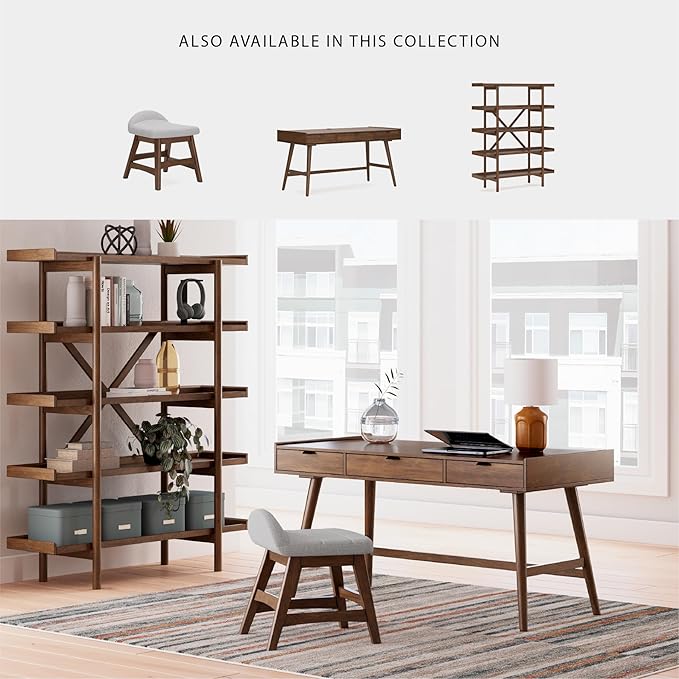 Signature Design by Ashley Lyncott Casual Upholstered Armless Home Office Desk Chair with Backless Design, Light Gray & Light Brown