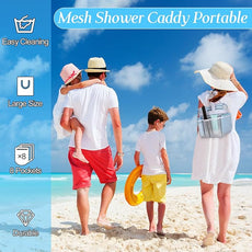 Hillban 4 Pcs Mesh Shower Caddy Portable Large Quick Dry Shower Caddy Basket with Deeper 8 Pockets and 2 Handles Hanging Bag for College Dorm Room(White)