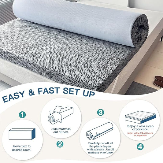 Airensky Full Size Memory Foam Mattress Topper, Cooling Gel Infused High Density Topper with Skin-Friendly Removable Cover, Pressure Relief Back Pain, CertiPUR-US Certified, (3 Inch, Full 54"x75")