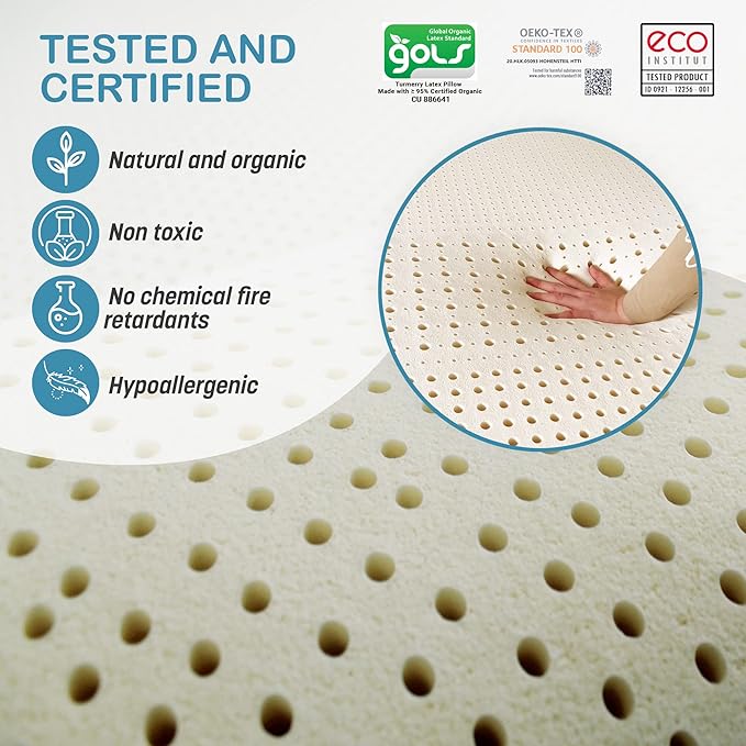 7 Zone Green Natural Organic Latex Mattress Topper Twin XL Size - 3 inch - Medium Firmness - GOLS Certified Latex Foam Bed Pad for College Dorm Room Durable and Breathable Zonal Support