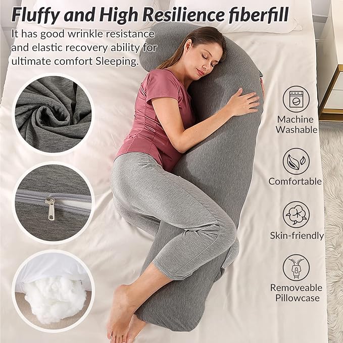 BATTOP Pregnancy Pillows for Side Sleeping,Maternity Pillow with Removable Cover,Support for Belly,HIPS, Legs,Pregnancy Must Haves,J Shaped Body Pillow for Pregnancy
