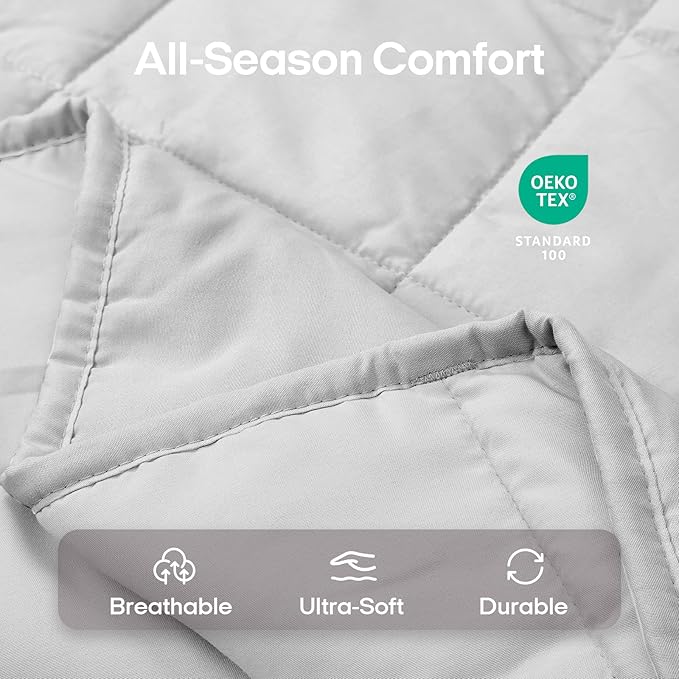 ZonLi Weighted Blanket for Adults (100% Cotton, 60"x80", 20lbs, Queen Size Light Grey) High Breathability Heavy Blanket, Soft Material with Premium Glass Beads, All-Season, Easy Care