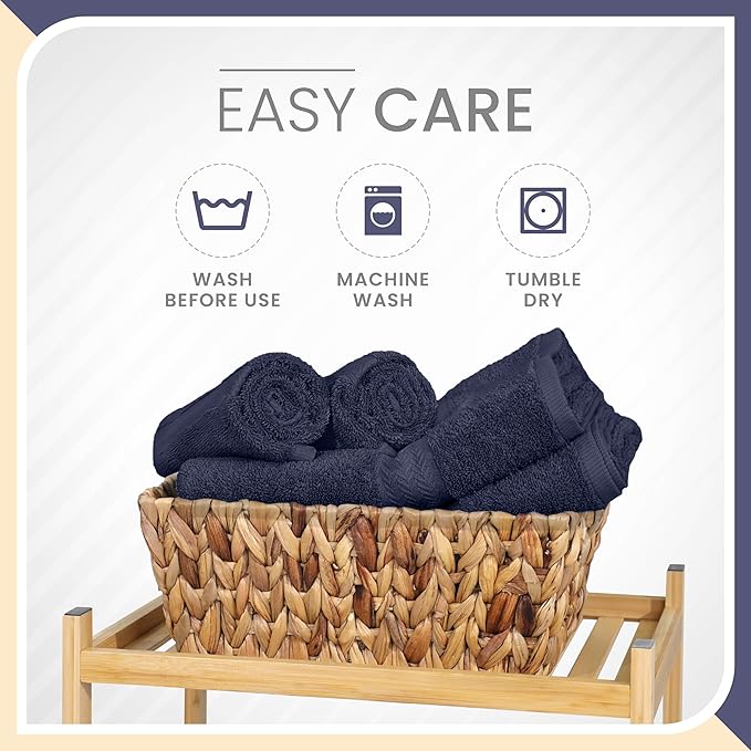 Martex 6-Piece Luxury 100% Cotton Towel Set | Quick Dry | Super Absorbent | Super Soft 100% Ringspun Cotton Towels | 2 Bath Towels | 2 Hand Towels | 2 Wash Cloths | Dark Blue