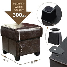 GLAXYFUR Storage Ottoman Cube Folding Footstool PU Leather Bench with Legs, Ottoman with Storage for Living Room, Bedroom, Brown