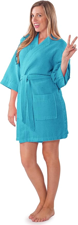 Turquaz Lightweight Short Robes For Women Waffle Kimono Bathrobe - Soft, Fast-Drying, Long-Lasting Cotton Blend