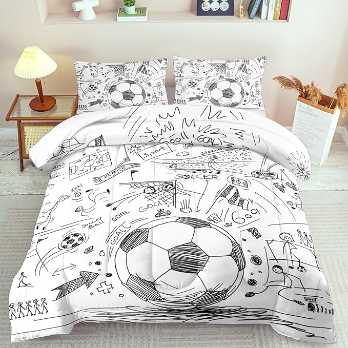 Football Sports Comforter Sets for Boys King,Soccer Comforter Sport Bedding for Boys Room,Gaming Bed Soccer Bedding King Set,Games Quilt Bedroom Bed Decor Kids and Teen