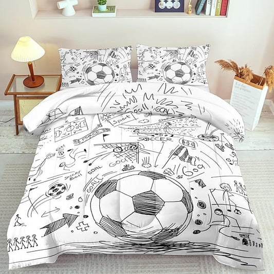 Football Sports Comforter Sets for Boys Queen,Soccer Comforter Sport Bedding for Boys Room,Gaming Bed Soccer Bedding Queen Set,Games Quilt Bedroom Bed Decor Kids and Teen