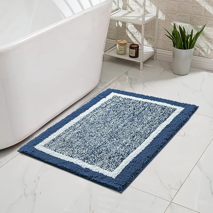 CozeCube Bath mats for Bathroom Non Slip, Fluffy Absorbent Microfiber Bath mat Washable, Aesthetic Bathroom Rugs, Large Navy Blue Bath mat, Navy Blue, 36" x 24"