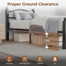 Twin XL Bed Frame, Noise-Free Design & Underbed Storage Heavy Duty Metal Bed Frames with Headboard No Box Spring Needed/Tool-Free Assembly