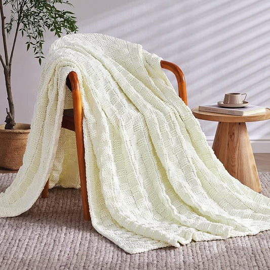 Knitted Weighted Blanket for Adult, No Beads Heavy Blanket 60” x 80'' 17lbs, Breathable Chunky Knit Blanket, Cooling Weighted Blanket for Hot Sleepers, Christmas Home Decor (Ivory White)