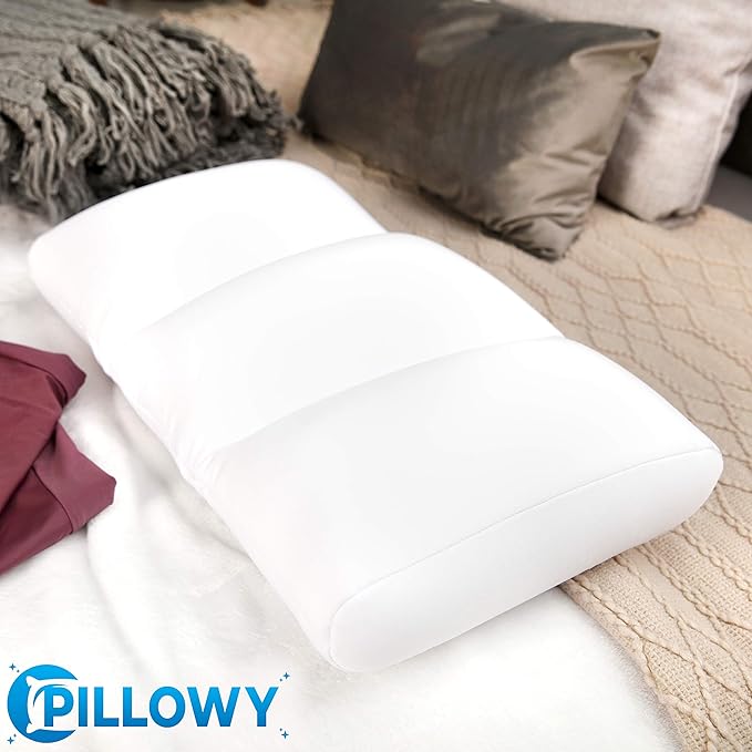 PILLOWY Premium Microbead Bed Pillow, Small Extra Fluffy But Supportive - Ultra Comfortable Sleep with Silk Like Anti Aging Cover 85% Spandex/ 15% Nylon Breathable, Cooling Matte Black