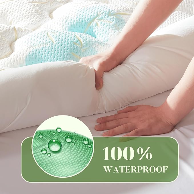 100% Waterproof Queen Size Mattress Topper, Thick Pillow Top Mattress Pad，Up to 21 Inch Deep Pocket,Soft Breathable Mattress Pad for Back Pain, Protector Cover(Beige)