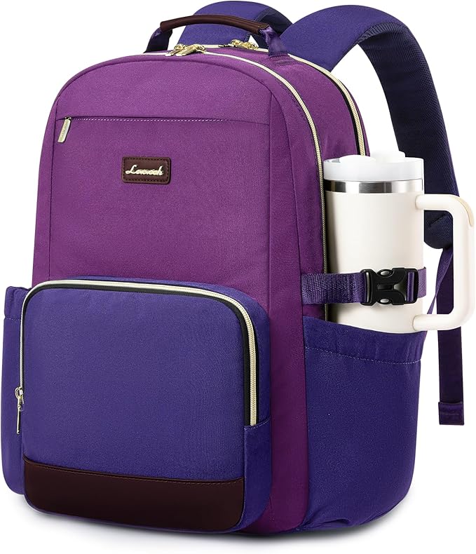 LOVEVOOK Laptop Backpack for Women with Pouch Pocket for Large Capacity Cup,17 Inch Laptop Computer Bag Travel Backpack Purse,Waterproof Work Business College Teacher Backpack,Purple Red-Blue Purple